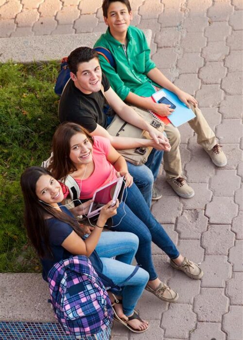 high-angle-view-group-high-school-friends-hanging-out-after-class